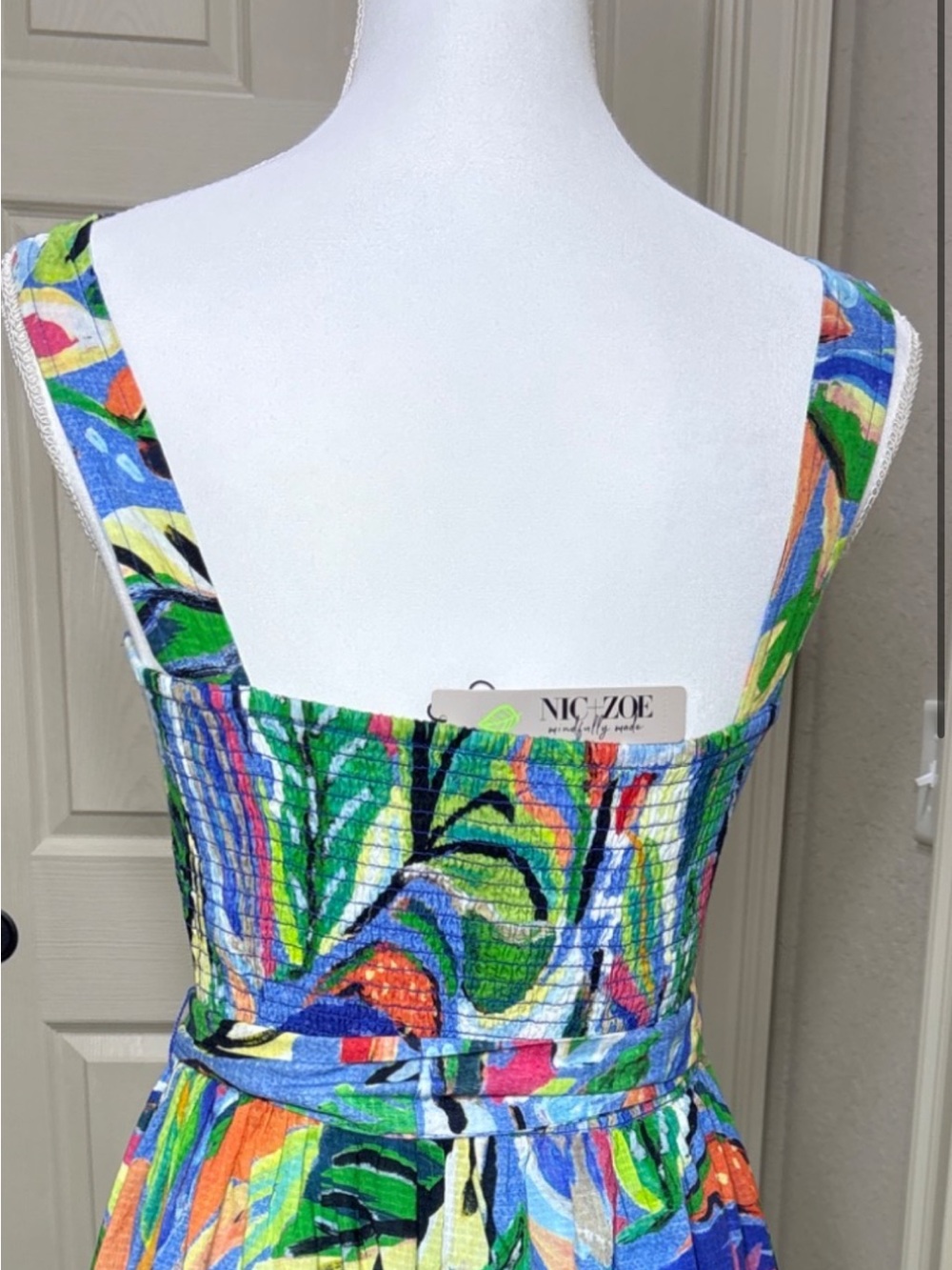 Nic+Zoe Sophie Island Beat Cotton Midi Sundress Floral Tropical Blue Xs Nwt — image 7 of 8